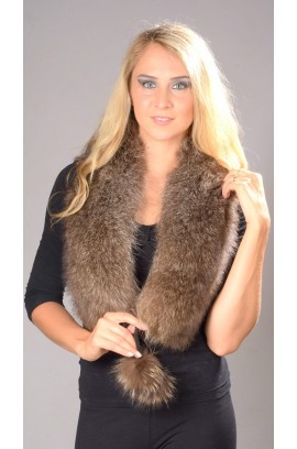 Raccoon fur scarf with pom poms